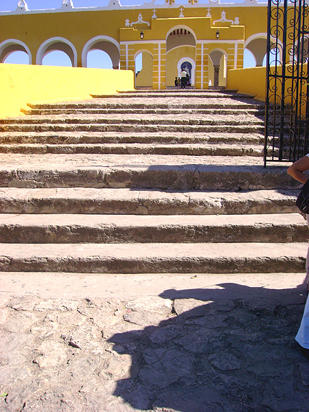 Diego de Landa's church - built of Temple stones on top of Temple, original steps remaining